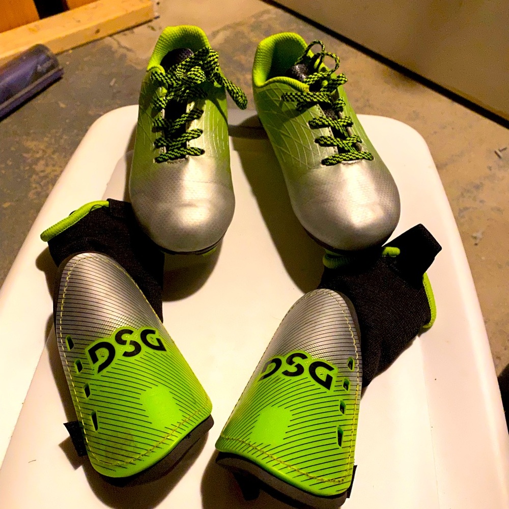 Soccer cleats and shin guards